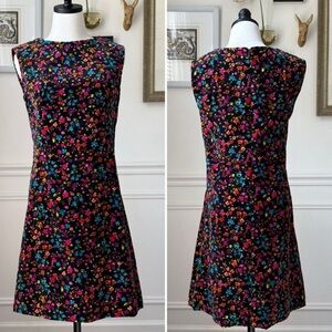 Vintage 60s Sleeveless A-Line Velveteen Floral Dress M